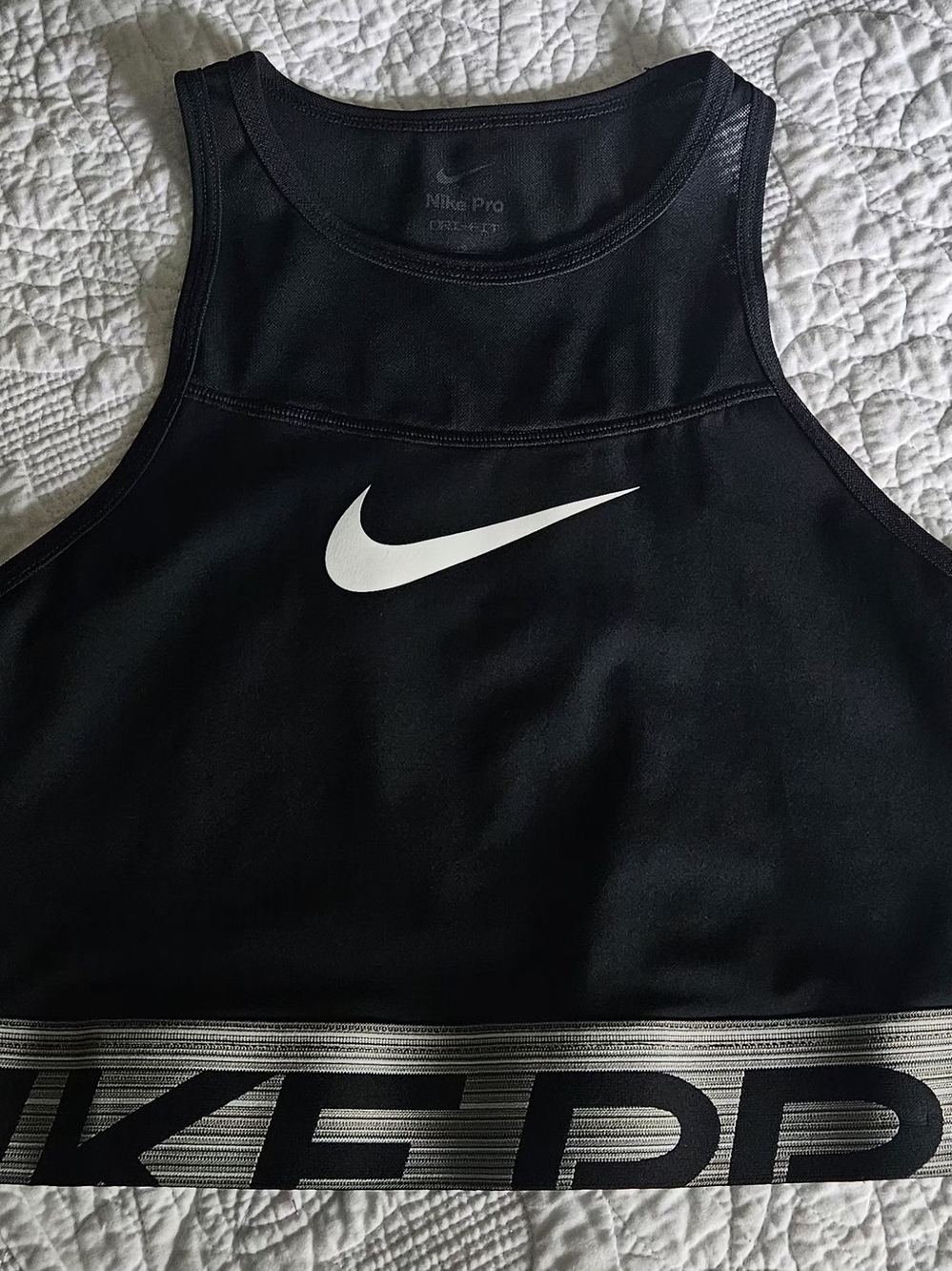 Nike Black Sports Crop Top with White Swoosh